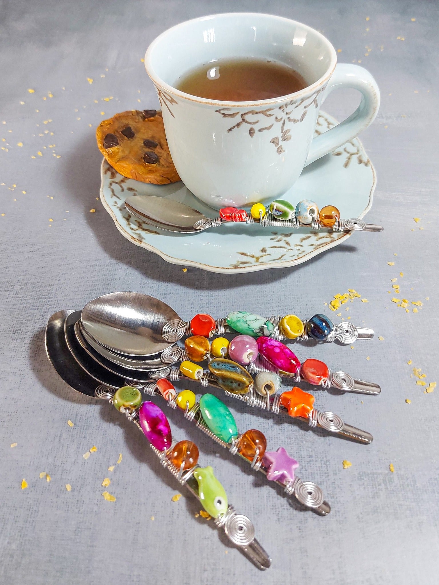 NAIRI - Dessert Spoons with Multi Color Beads - Set of 6