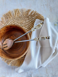 ALYA - Salad Servers Beaded with Natural Cream Beads 2-piece set - Zapurah - Home Decor - www.zapurah.com