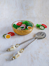 ALYA - Salad Servers Beaded with Natural Cream Beads 2-piece set - Zapurah - Home Decor - www.zapurah.com