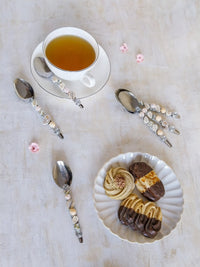 Tea Spoons Beaded with Cream Beads - Set of 6 - for Coffee, Jam, Honey, Dips or Sugar - Zapurah - Lifestyle - www.zapurah.com