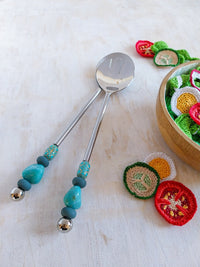 Salad Serving Spoons with Turquoise Beads on the Handles - Set of 2 - Zapurah - Home Decor - www.zapurah.com