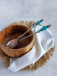 Salad Serving Spoons with Turquoise Beads on the Handles - Set of 2 - Zapurah - Home Decor - www.zapurah.com