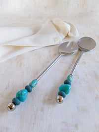 Salad Serving Spoons with Turquoise Beads on the Handles - Set of 2 - Zapurah - Home Decor - www.zapurah.com