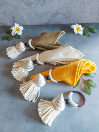 Rustic Shell Napkin Rings, Set of 4, with Wooden Ring, Cone Shell and Cotton Tassel - Zapurah - Lifestyle - www.zapurah.com