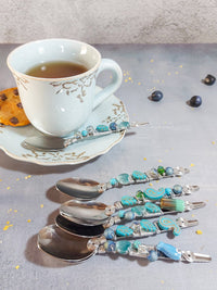 MELLAN - Beaded Dessert Spoons with Turquoise Beads - Set of 6 - www.zapurah.com