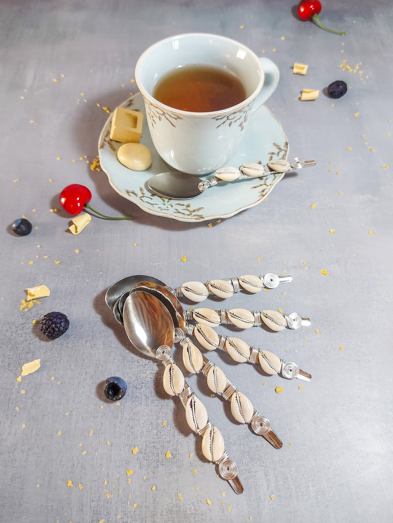 KENAZ - Coffee Spoons with Cowrie Shells - Set of 6 - www.zapurah.com
