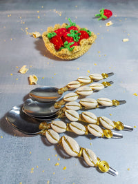 MYRA - Coffee Spoons Beaded with Cowrie Shells - Set of 6 - www.zapurah.com