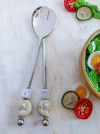 Salad Serving Spoons with Cream Color Beads on the Handles with Salad - Set of 2 - Zapurah - Home Decor - www.zapurah.com