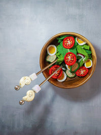 Salad Serving Spoons with Cream Color Beads in Wooden Bowl with Salad - Set of 2 - Zapurah - Home Decor - www.zapurah.com