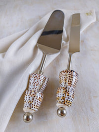 DUNIYA - Deluxe Cake Server and Knife with Dotted Cone Shells - Set of 2 - Zapurah - Home Decor - www.zapurah.com
