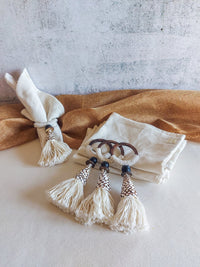 Wooden Napkin Rings with Dotted Shells, Wooden Rings and Cotton Tassels - Set of 4 - Zapurah - Table Decor - www.zapurah.com
