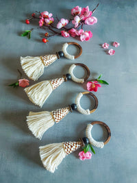 Wooden Napkin Rings with Dotted Shells, Wooden Rings and Cotton Tassels - Set of 4 - Zapurah - Table Decor - www.zapurah.com