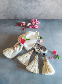 Wooden Napkin Rings with Dotted Shells, Wooden Rings and Cotton Tassels - Set of 4 - Zapurah - Table Decor - www.zapurah.com