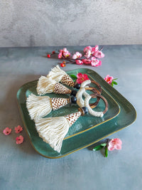 Wooden Napkin Rings with Dotted Shells, Wooden Rings and Cotton Tassels - Set of 4 - Zapurah - Table Decor - www.zapurah.com