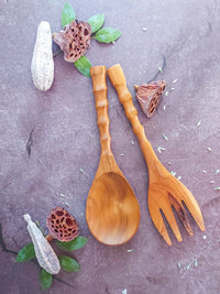 Wooden Salad Serving Spoons and Fork Crafted from Natural Balinese Wood - Zapurah - Home Decor - www.zapurah.com