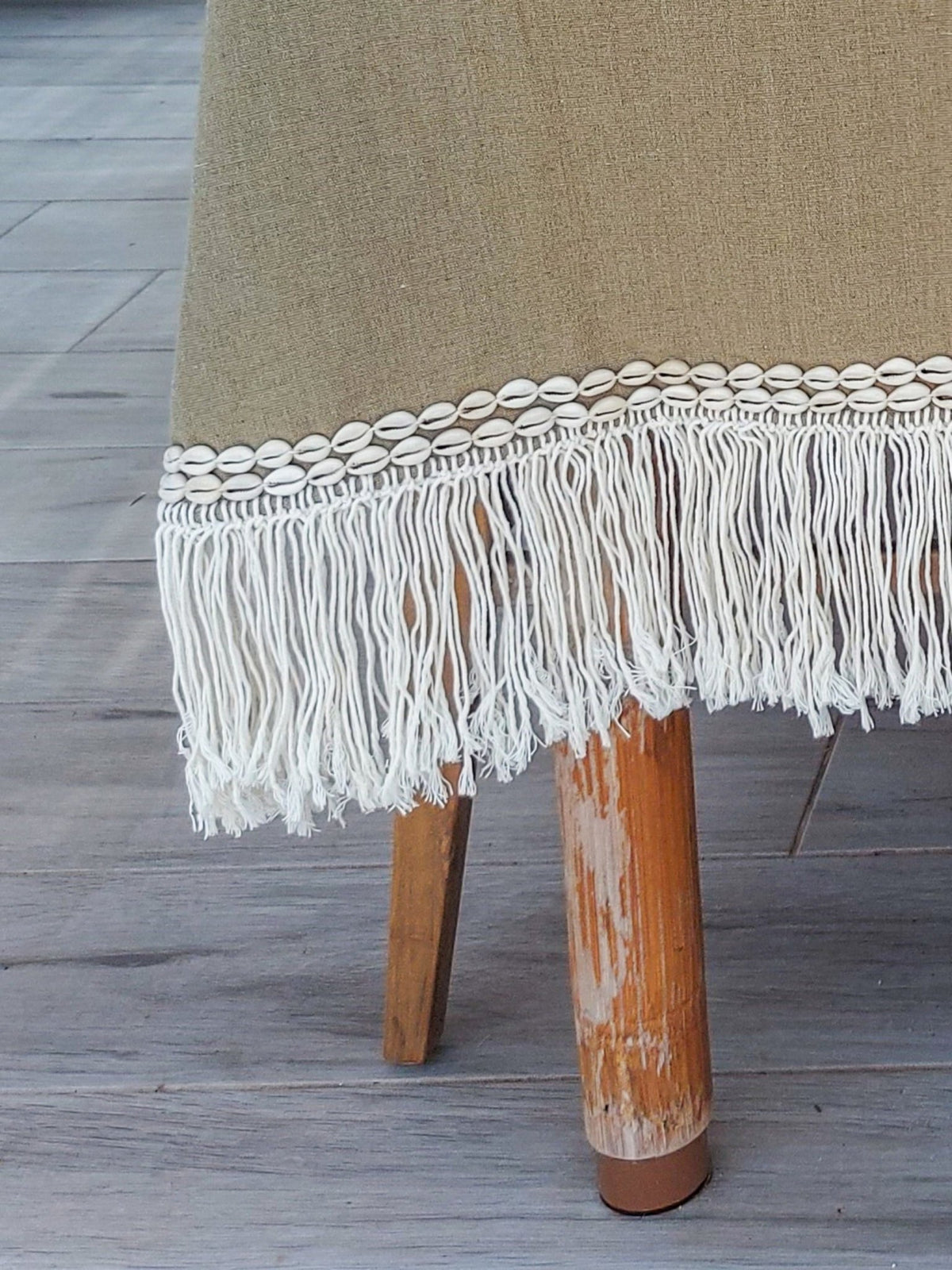 Cotton Tablecloth in Taupe Color with Macrame Fringe and Cowrie Shells - Zapurah - Tablescapes - www.zapurah.com