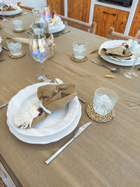 Cotton Tablecloth in Taupe Color with Macrame Fringe and Cowrie Shells - Zapurah - Tablescapes - www.zapurah.com