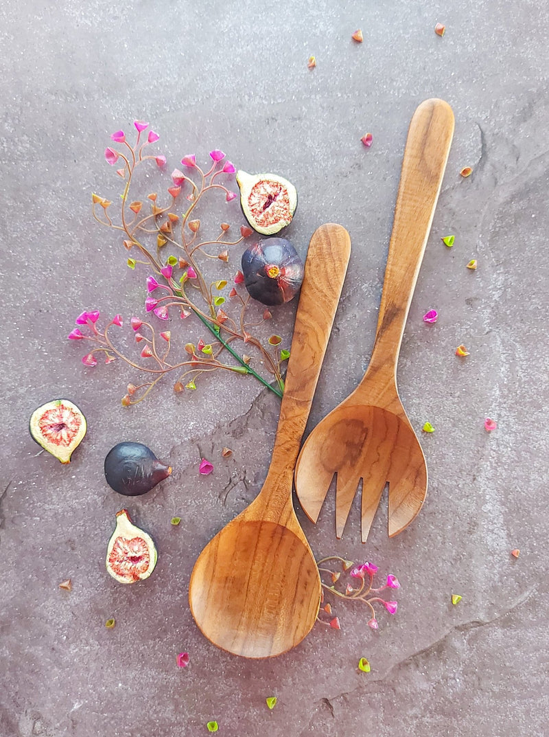 Wooden Salad Server Set to Scoop and Toss Salads, Pastas, Rice, and other Dishes -  Zapurah - Table Decor - www.zapurah.com