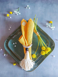 Cotton Tassel and Shell Napkin Rings with Wooden Ring - Set of 4, - Zapurah - Lifestyle - www.zapurah.com