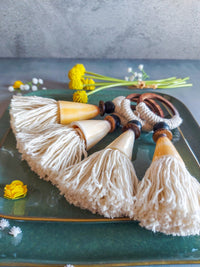Cotton Tassel and Shell Napkin Rings with Wooden Ring - Set of 4, - Zapurah - Lifestyle - www.zapurah.com