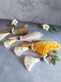 Cotton Tassel and Shell Napkin Rings with Wooden Ring - Set of 4, - Zapurah - Lifestyle - www.zapurah.com