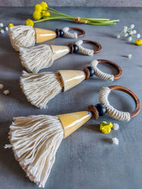 Cotton Tassel and Shell Napkin Rings with Wooden Ring - Set of 4, - Zapurah - Lifestyle - www.zapurah.com