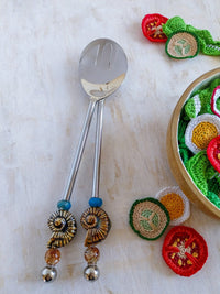Salad Server Set with Brown Beads with Wooden Bowl and Salad - Set of 2 - Zapurah - Home Decor - www.zapurah.com