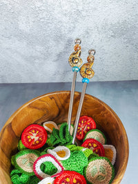 Salad Server Set with Brown Beads with Wooden Bowl and Crocheted Salad - Set of 2 - Zapurah - Home Decor - www.zapurah.com