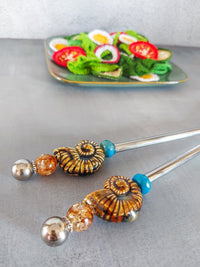 Details of Salad Server Set with Brown Beads with a Plate with Salad - Set of 2 - Zapurah - Home Decor - www.zapurah.com