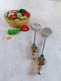 Salad Server Set made with Brown Beads with Wooden Bowl and Salad - Set of 2 - Zapurah - Home Decor - www.zapurah.com