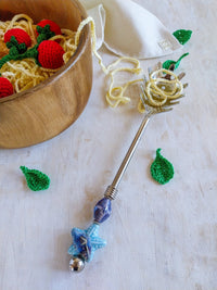 Pasta Spoon with Blue Porcelain Beads for Serving Pasta, Spaghetti or Noodles - Zapurah - Home Decor - www.zapurah.com
