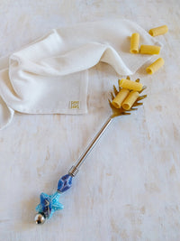 Pasta Spoon with Blue Porcelain Beads for Serving Pasta, Spaghetti or Noodles - Zapurah - Home Decor - www.zapurah.com