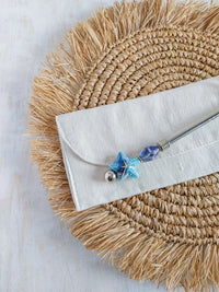 Pasta Spoon with Blue Porcelain Beads for Serving Pasta, Spaghetti or Noodles - Zapurah - Home Decor - www.zapurah.com
