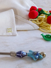Pasta Spoon with Blue Porcelain Beads for Serving Pasta, Spaghetti or Noodles - Zapurah - Home Decor - www.zapurah.com