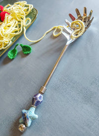 Pasta Spoon with Blue Porcelain Beads for Serving Pasta, Spaghetti or Noodles - Zapurah - Home Decor - www.zapurah.com