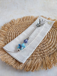 Pasta Spoon with Blue Porcelain Beads for Serving Pasta, Spaghetti or Noodles - Zapurah - Home Decor - www.zapurah.com