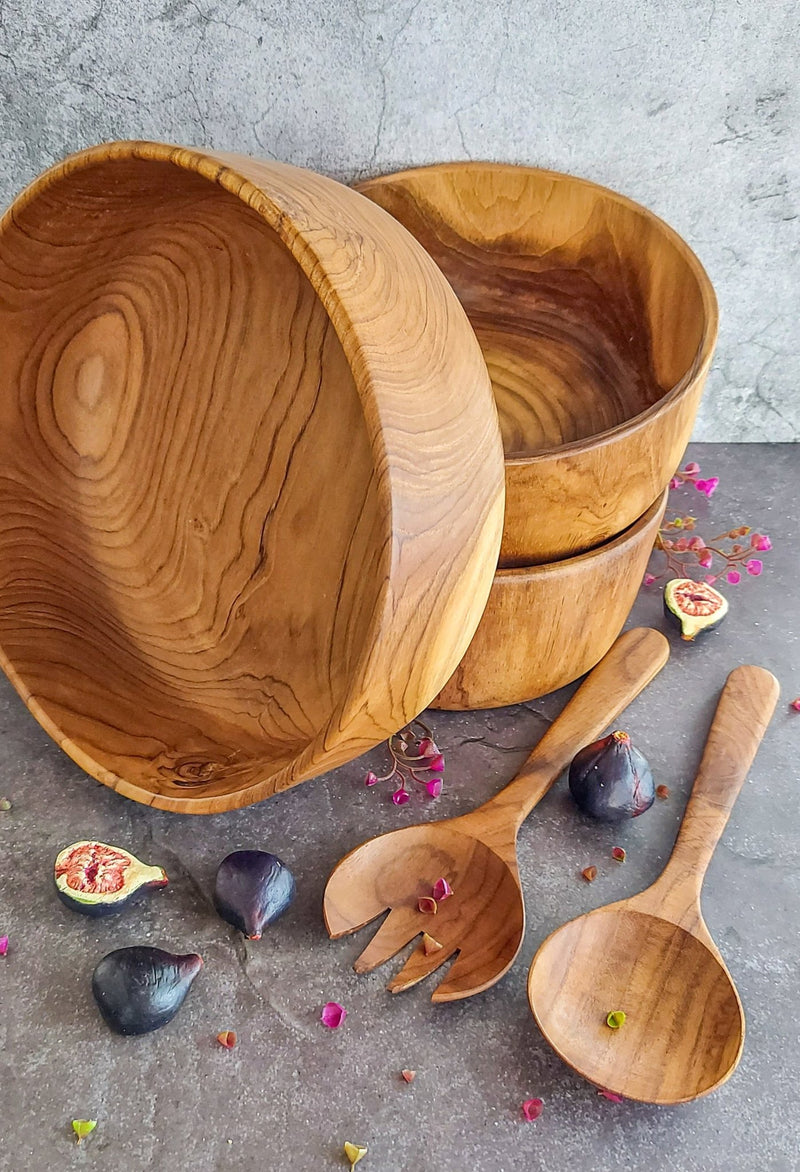 Wooden Salad Serving Bowl for Fruits, Salads, Dips, Sauces and Desserts - 28x9cm - Zapurah - Table Decor - www.zapurah.com