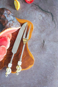 Carving Set Deluxe Cream White Beads for cutting and serving meat, fish, or poultry- Zapurah - Home Decor - www.zapurah.com
