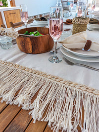 Cotton Tablecloth, 3 meter Off-White with Macrame Fringe and Cowrie Shells Logo - Zapurah - Table Decor - www.zapurah.com