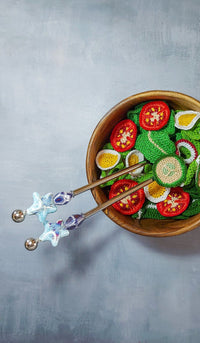 Salad Serving Utensils with Blue Porcelain Beads to serve your Salads - Set of 2 - Zapurah Home Decor - www.zapurah.com