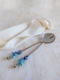 Salad Serving Utensils with Blue Porcelain Beads to serve your Salads - Set of 2 - Zapurah Home Decor - www.zapurah.com