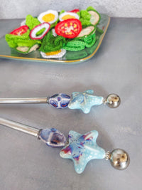Salad Serving Utensils with Blue Porcelain Beads to serve your Salads - Set of 2 - Zapurah Home Decor - www.zapurah.com