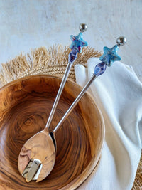 Salad Serving Utensils with Blue Porcelain Beads to serve your Salads - Set of 2 - Zapurah Home Decor - www.zapurah.com