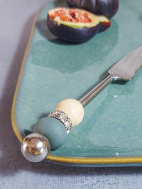 Cheese Knife with Blue and Cream Beads  for Cutting and Spreading Cheese - Zapurah - Home Decor - www.zapurah.com