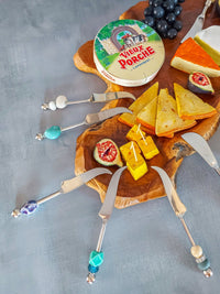 Cheese Knife with Blue and Cream Beads  for Cutting and Spreading Cheese - Zapurah - Home Decor - www.zapurah.com