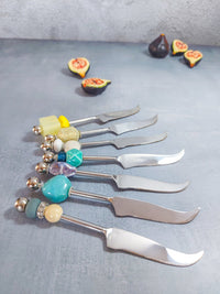 Cheese Knife with Blue and Cream Beads  for Cutting and Spreading Cheese - Zapurah - Home Decor - www.zapurah.com