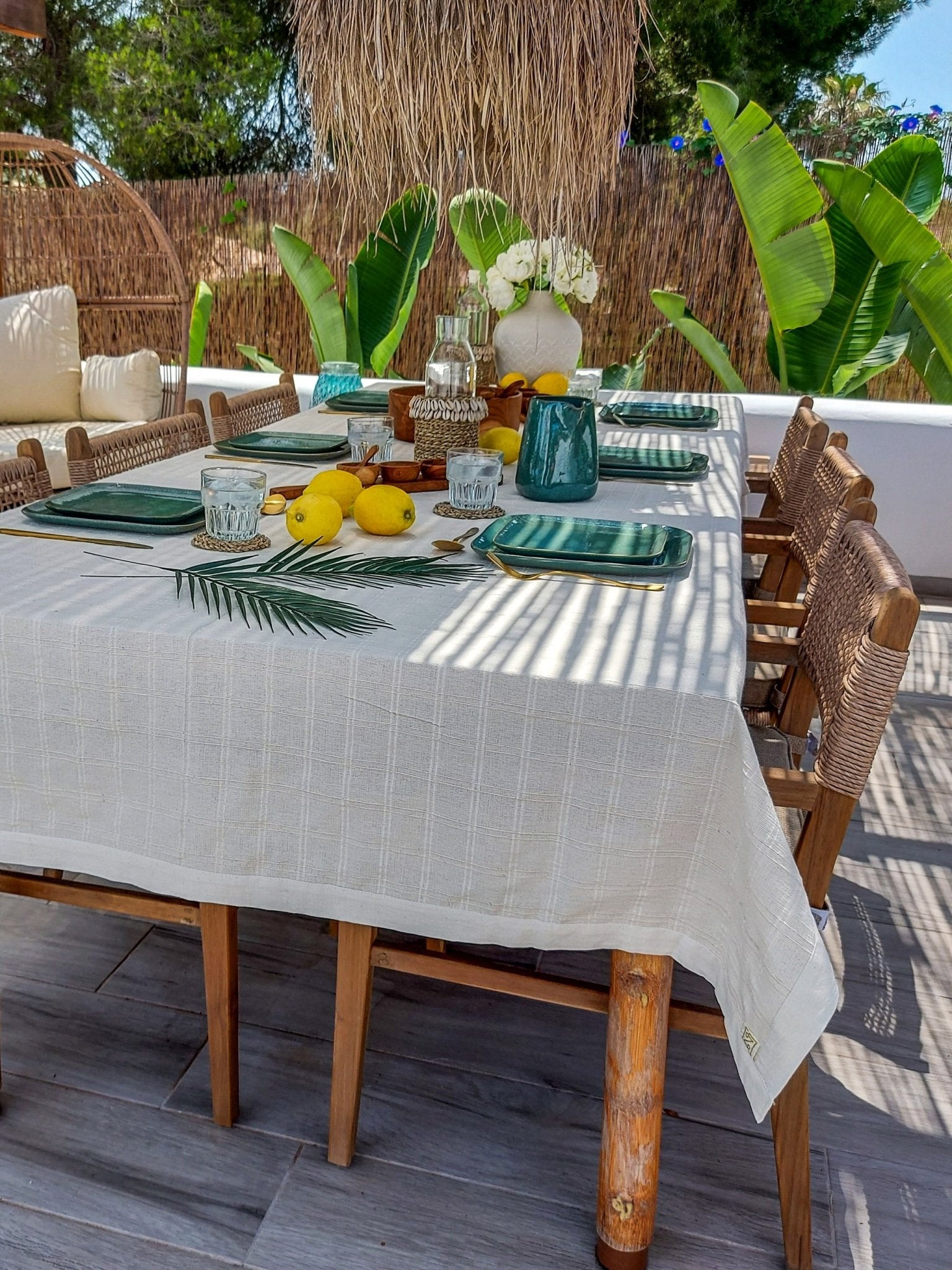 Natural White 3 meter Woven Tablecloth with Checkered Pattern and Cotton Border - Zapurah - Home Decor - www.zapurah.com