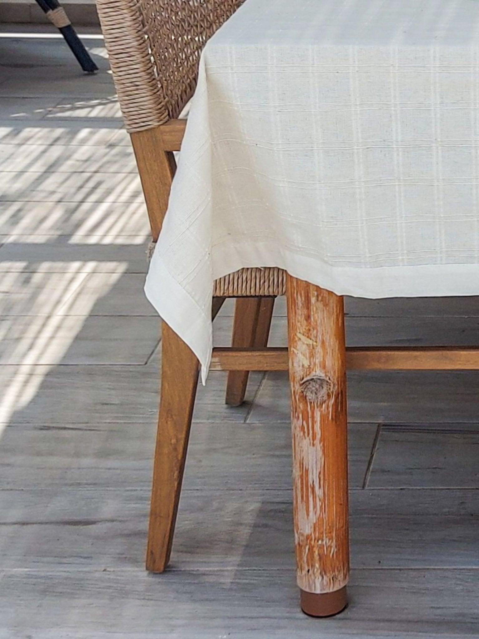 Natural White 3 meter Woven Tablecloth with Checkered Pattern and Cotton Border - Zapurah - Home Decor - www.zapurah.com