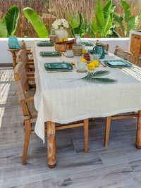Natural White 3 meter Woven Tablecloth with Checkered Pattern and Cotton Border - Zapurah - Home Decor - www.zapurah.com