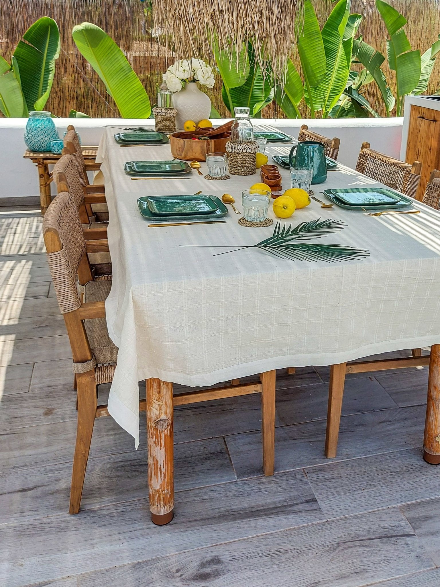 Natural White 3 meter Woven Tablecloth with Checkered Pattern and Cotton Border - Zapurah - Home Decor - www.zapurah.com